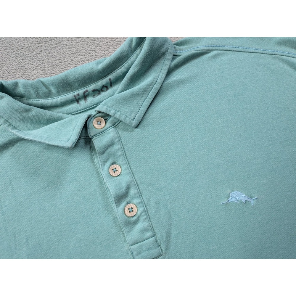 Tommy Bahama Mens XL Seafoam Green Short Sleeve Marlin Logo Polo Shirt
